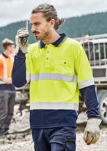 Mens Hi Vis Spliced Long Sleeve Polo - Hoop Taped