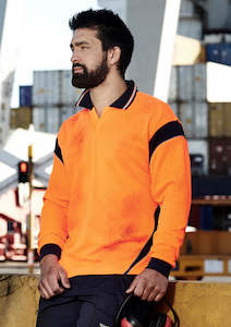 Polos Vests: Mens Hi Vis Aztec Long Sleeve Polo