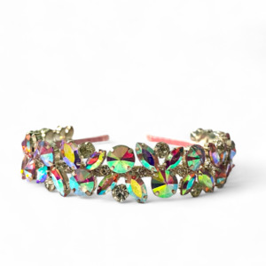 Handmade Louisa Crown Rainbow Rhinestone Headband | Luxury Child's Hair Accessory