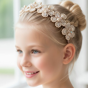 Girls Handmade Pearl & Crystal Flower Crown - Mini Shades of Blush Headband