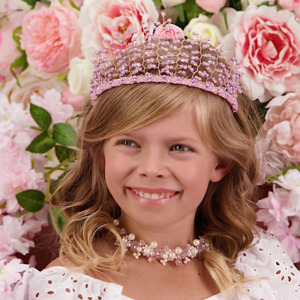 Luxury Lilac Hair Accessories: Love & Faith Hand-Beaded Princess Crown – Lilac Pearl and Pink Crystal Tiara for Girls