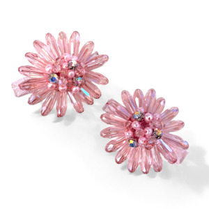 The Mia handcrafted kids pink crystal flower clip set
