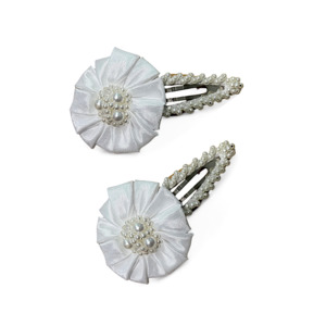 Little Miss Holly Clip Set | Luxury White Satin Hair Clips with Pearls & Crystals