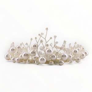 Kids Designer White Hair Accessories: The Cielo Designer Kids Pearl & Crystal Tiara Headband