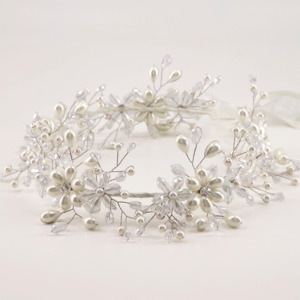 Kids Designer White Hair Accessories: The Starr Pearl Designer Hair Garland