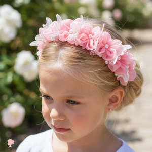 The Mila Pink Flowers with Pearls & Crystals Headband