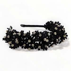 Rhinestone Luxury Girls' Headband – Handcrafted Black Lace & Crystal - The Wanderstar