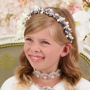 Luxury Silver Hair Accessories: The Sachi Childs Pearl & Crystal Designer Headband