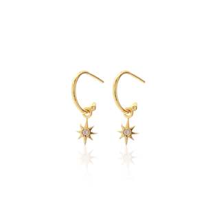 Superfine / Star Hoops / Gold + White Topaz