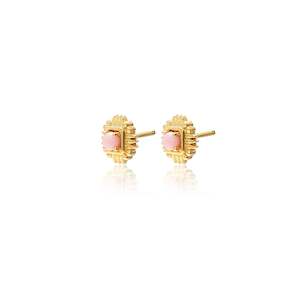 Petite Pink Opal / Stud Earrings / Gold
