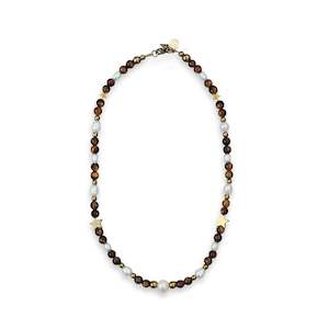 Resilience / Necklace / Pearl + Tigers Eye + Gold
