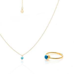 Superfine Mini Turquoise Necklace + Ring Set  / Gold