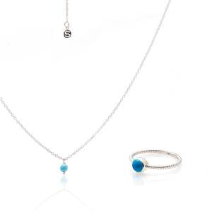Superfine Mini Turquoise Necklace + Ring Set / Silver