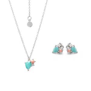 Bloom Necklace + Stud Earrings Set Amazonite, Rose Quartz, Pink Opal Silver