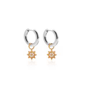 Womens Earrings: Nova / Two-Tone Hoop Earrings / CZ + Silver + Gold