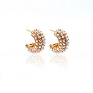 Bridal: Hera Hoop Earrings Pearl + Gold