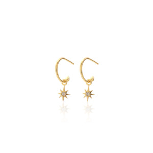 Talisman Superfine: Solid 9k Gold Star Hoop Earrings + White Topaz