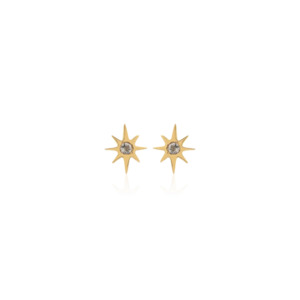 Talisman Superfine: Solid 9k Gold Star Stud Earrings + White Topaz