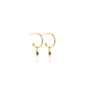 Solid 9k Gold Keepsake Hoop Earrings - Black Spinel