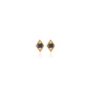 Solid 9k Gold Keepsake Stud Earrings + Black Spinel