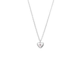 Petite Puffed Heart Necklace Ruby + Silver