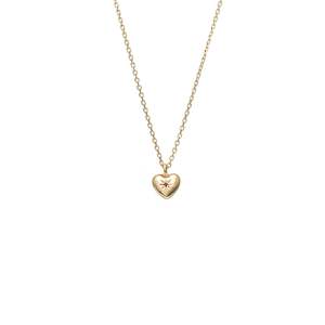 Petite Puffed Heart Necklace Ruby + Gold