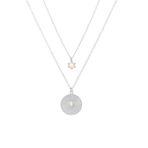 Harmony Layering Necklace Set Rose Quartz + Silver