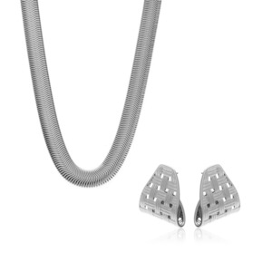 Sundowner Necklace + Lattice Earrings Set Silver