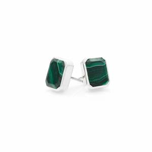 Athena Stud Earrings Green Malachite + Silver