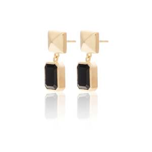 Athena: Athena Drop Earrings Black Onyx + Gold