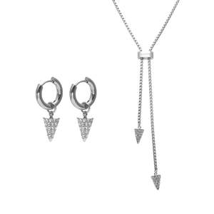 Voltage Hoops and Lariat Set Silver