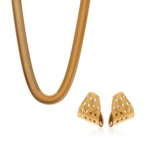 Sundowner Necklace and Lattice Earring Set Gold
