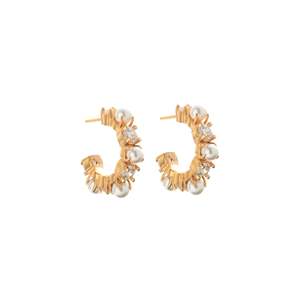Perla Hoop Earrings Pearl + CZ + Gold