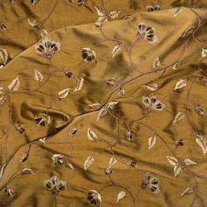 Handloom Silks: ANTIQUE GOLD EMBROIDERED DUPION SILK REMNANT