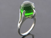 Multi Faceted Green Glass Stone and Sterling Silver Ring