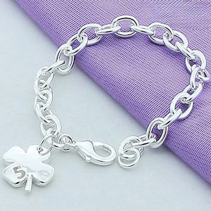 Bracelets: 925 Sterling Silver Clover Leaves Lucky Number 5 Bracelet