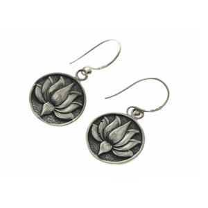 Total Stock Over 0 Items: .925 Sterling Silver Round Lotus Flower Dangle Earrings