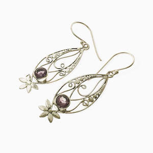 Total Stock Over 0 Items: .925 Silver Floral Amethyst Dangle Earrings