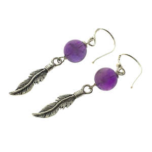 .925 Feather and Amethyst Ball Earrings