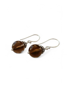 Smokey Quartz Ball .925 Silver Earrings
