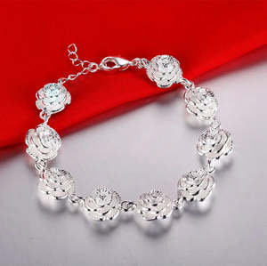 Total Stock Over 0 Items: Sterling Silver Flower Bracelet - Adjustable 200mm