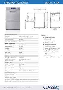 Dishwashers: Classeq C400 - Undercounter Dishwasher