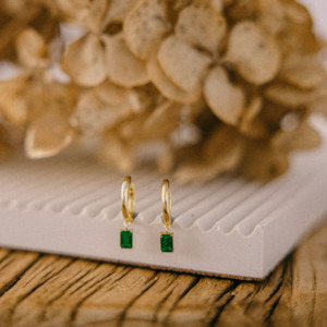 Earrings 1: Cyprus Huggies Emerald Green - Gold