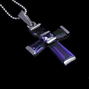 Cross Pendant Necklace: Amethyst CZ Cross Necklace