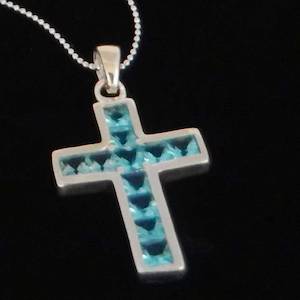 Jewelled Cross necklace Aqua