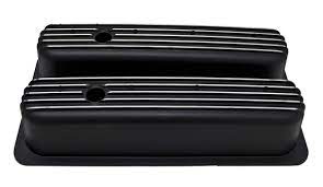 VALVE COVERS CHEV SB LATE CENTRE BOLT BLACK FINNED TALL