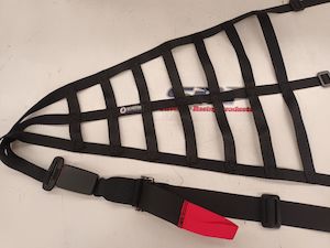 WINDOW NET. TRIANGLE KIT - BLACK.WITH STRAPS AND QUICK RELEASE  CLIP. FIA APPROVED.