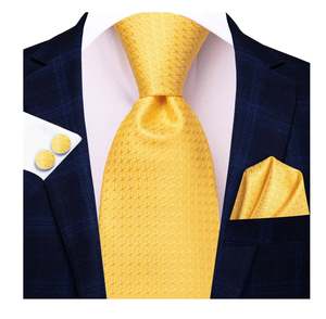 Mens Silk Tie Handkerchief Cufflinks Set: Simon.Von Bright Yellow Novelty Men's Tie Pocket Square Cufflinks Set - N-5197