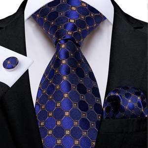 Mens Silk Tie Handkerchief Cufflinks Set: DarkSlateBlue Men's Tie Peru Polka Dots Pocket Square Cufflinks Set-N-8400