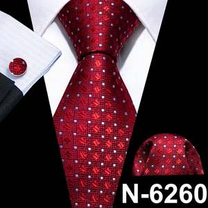 Mens Silk Tie Handkerchief Cufflinks Set: Red White Dot Tie Pocket Square Cufflinks Set- N-6260